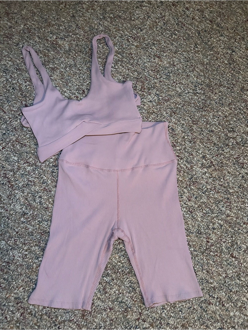Ribbed Scoop Bralette & Bike Shorts activate Set - Light Pink